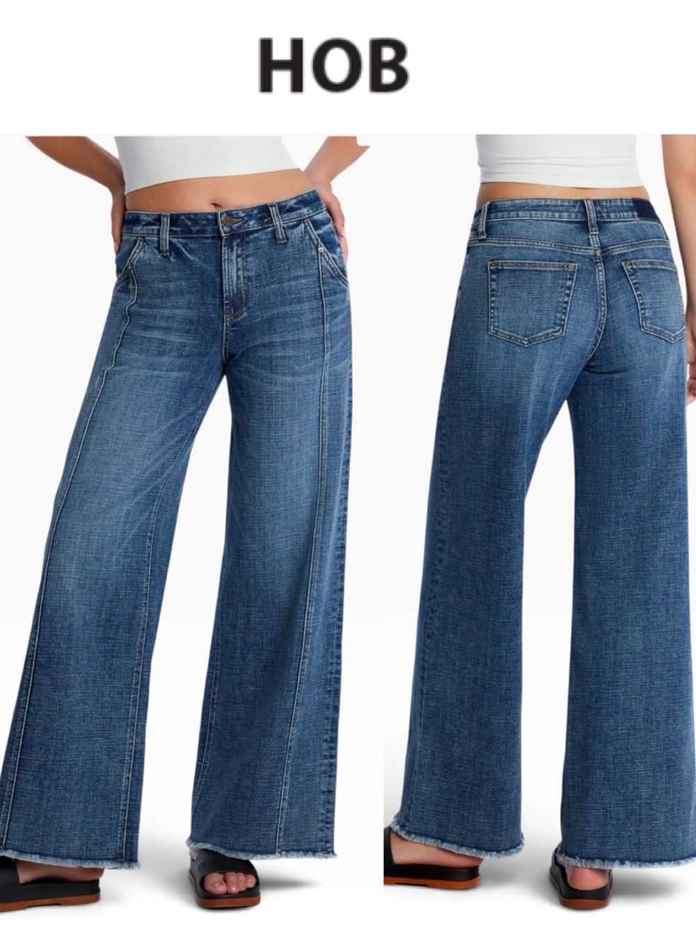 HINT OF BLU MIGHTY BELTED HIGH WAIST WIDE LEG RAW HEM JEANS BLUE STREAM SIZE 29